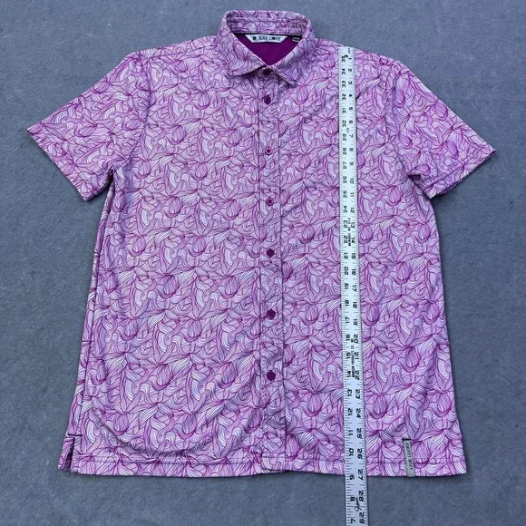 Black Clover Polo Shirt Mens Medium Pink Geometric Golf Tennis Performance Prep - Picture 5 of 9